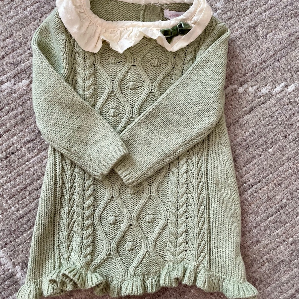 Shabby Chic Green Knit Hat and Sweater Set - Picture 2 of 6